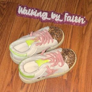 Kids Glitter Sneakers - White, Pink, Gold